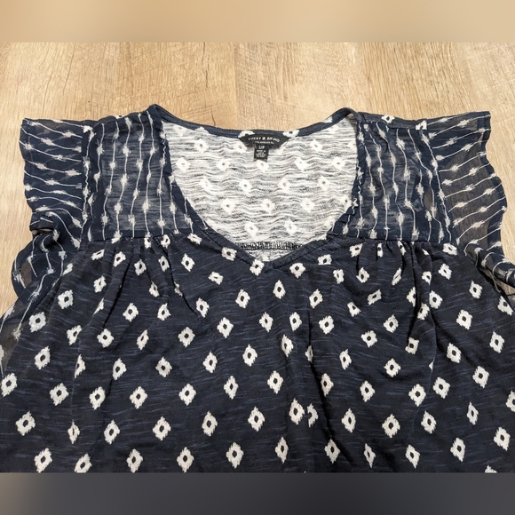 Lucky Brand Flowy Sleeves Top Navy Blue and White - Picture 6 of 7